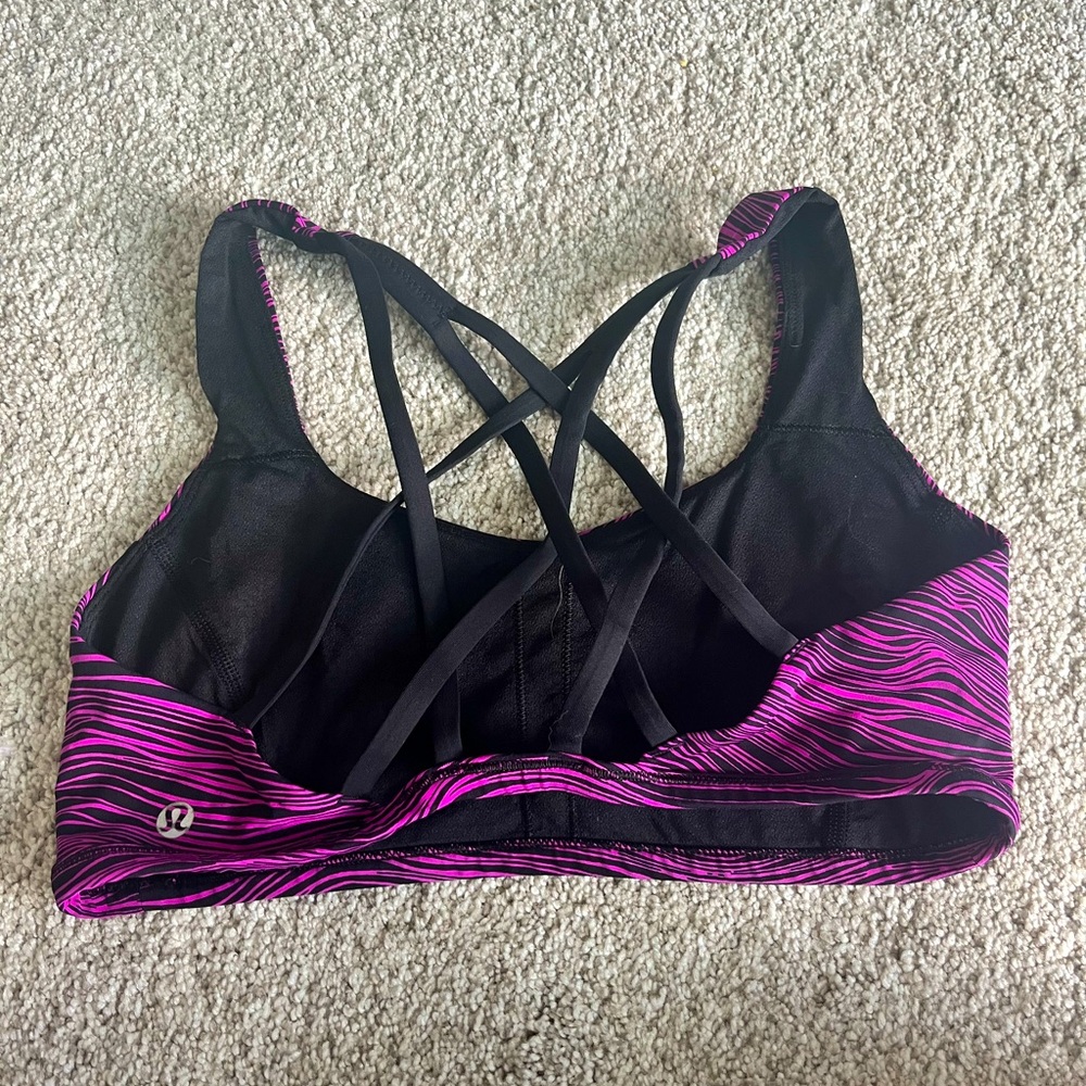 Lululemon purple and black zebra striped size small bra